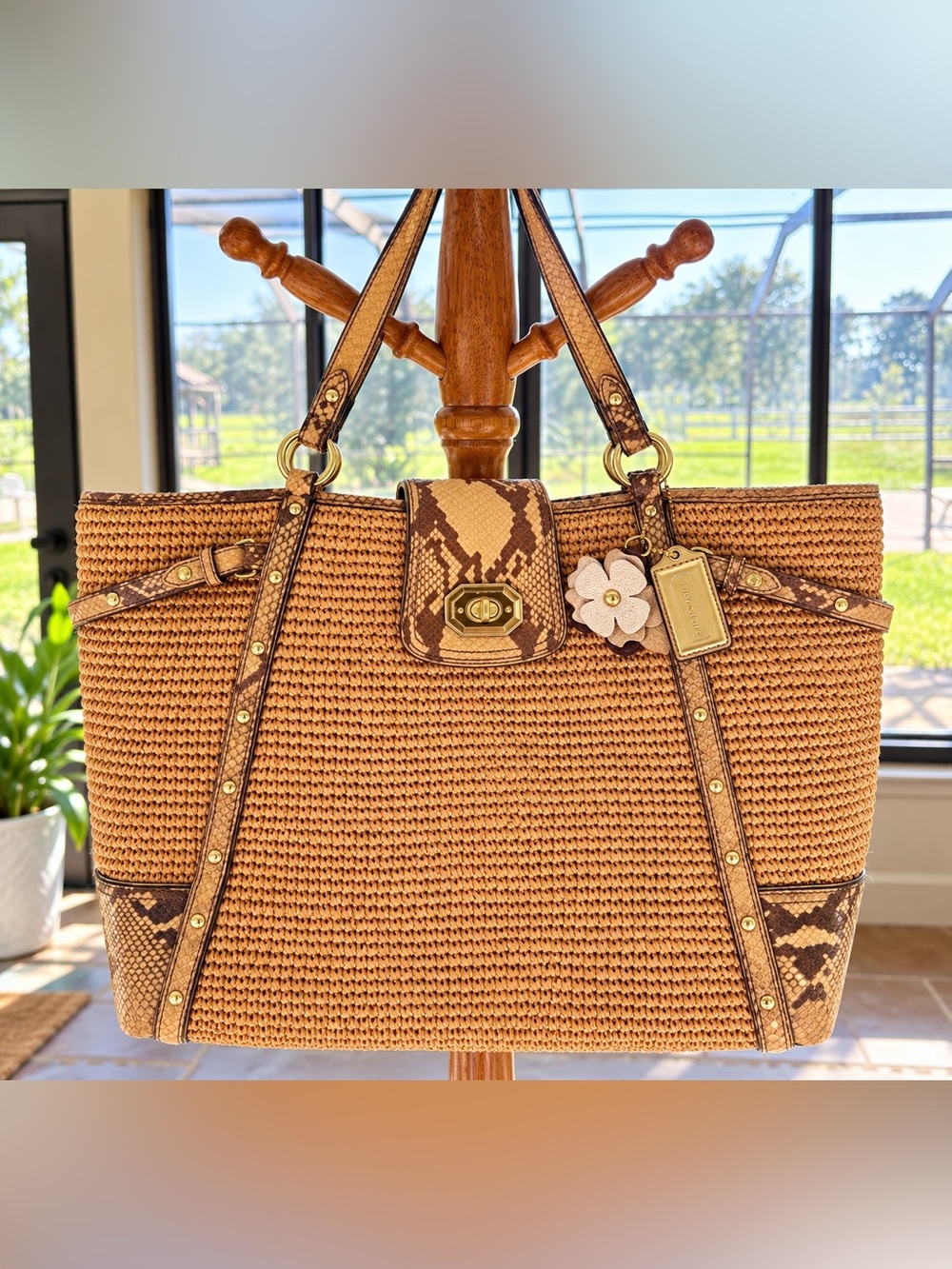 COACH Hamptons Natalie Straw Python Tote 16838 NEW Never Used $458 Tag